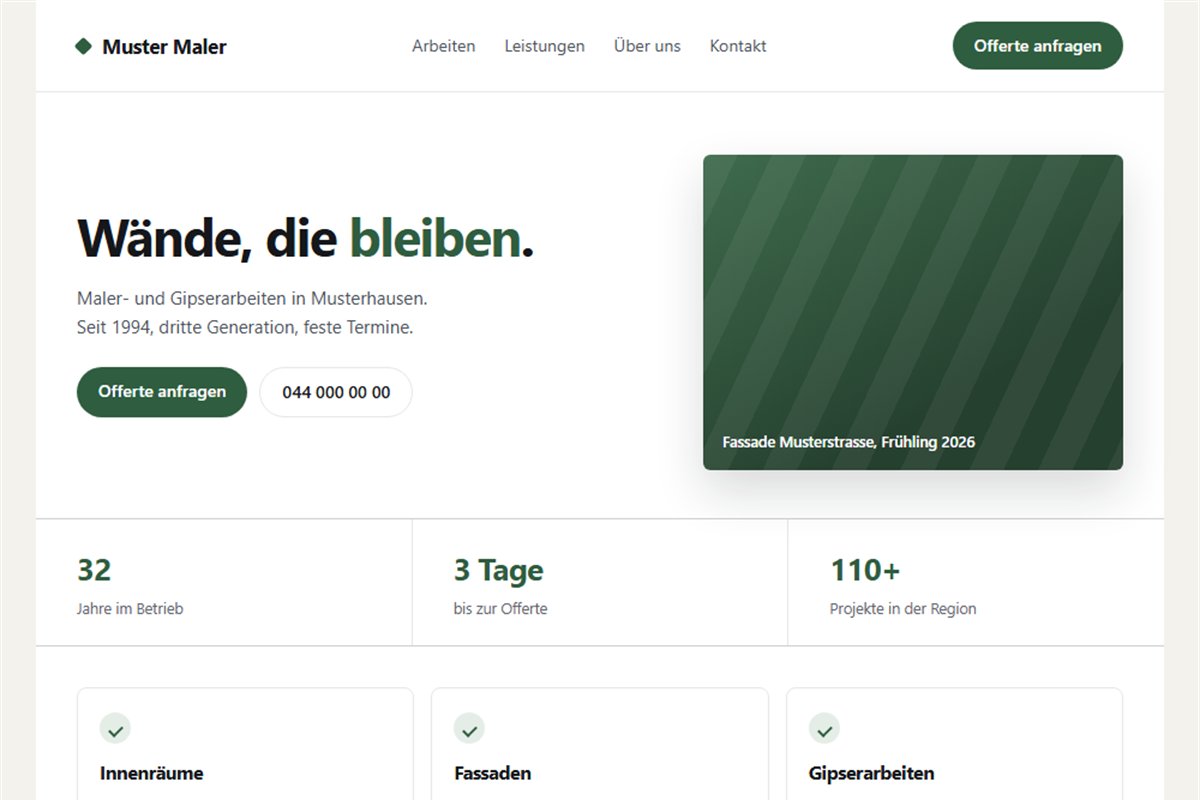 Dieselbe Malerfirma mit einer heute gebauten Webseite