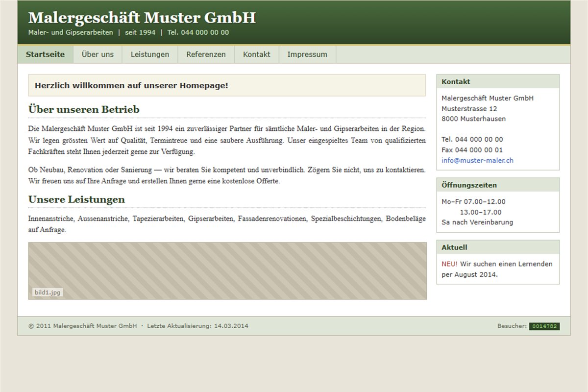Webseite einer Malerfirma im Stil der frühen 2010er-Jahre